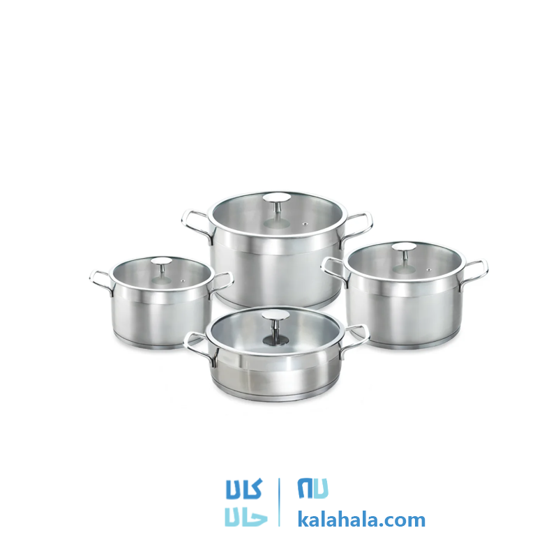 سرویس 8 پارچه استیل دانته درب پیرکس دستگیره استیل